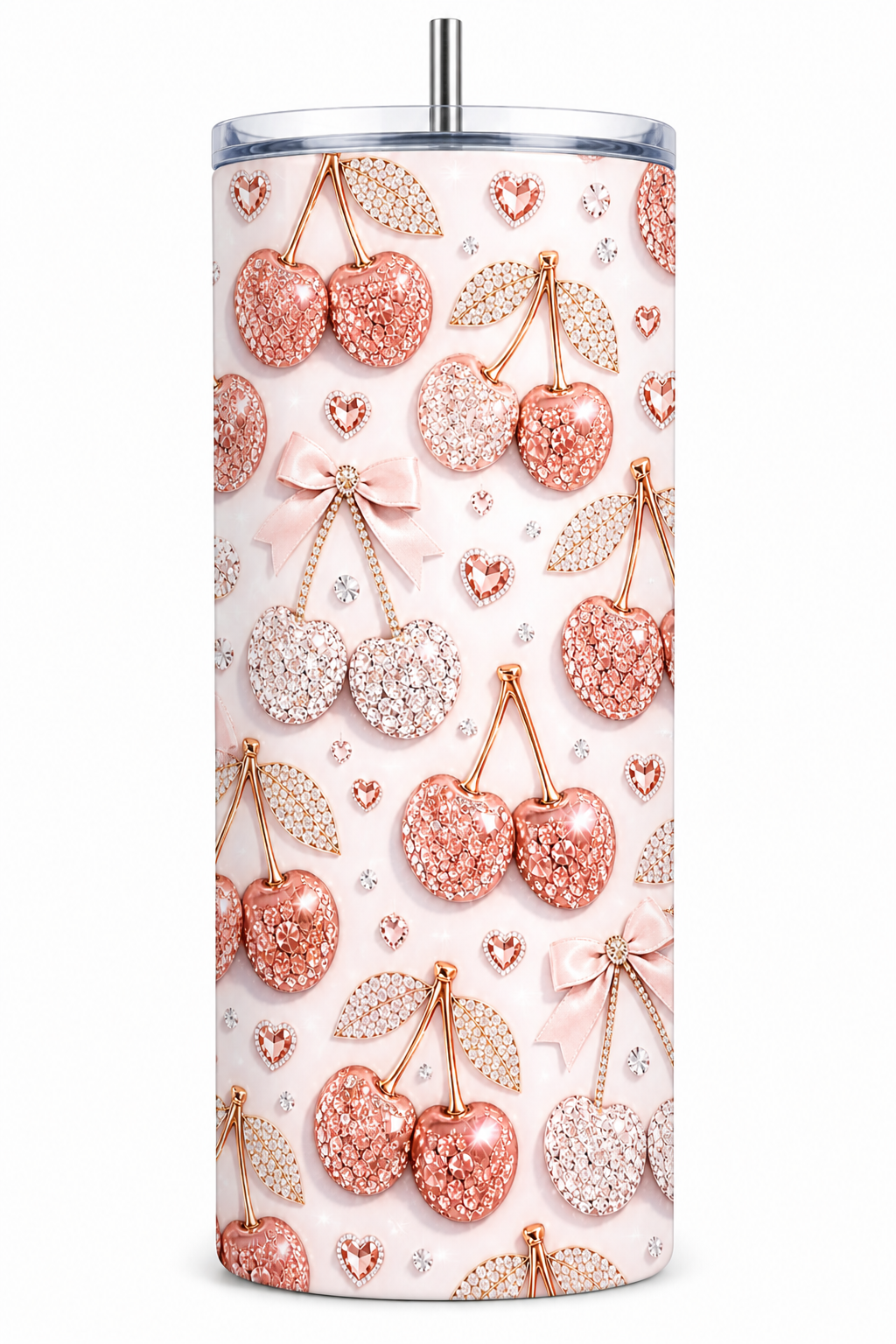Luxury Pink Cherry Glam 20oz Skinny Tumbler