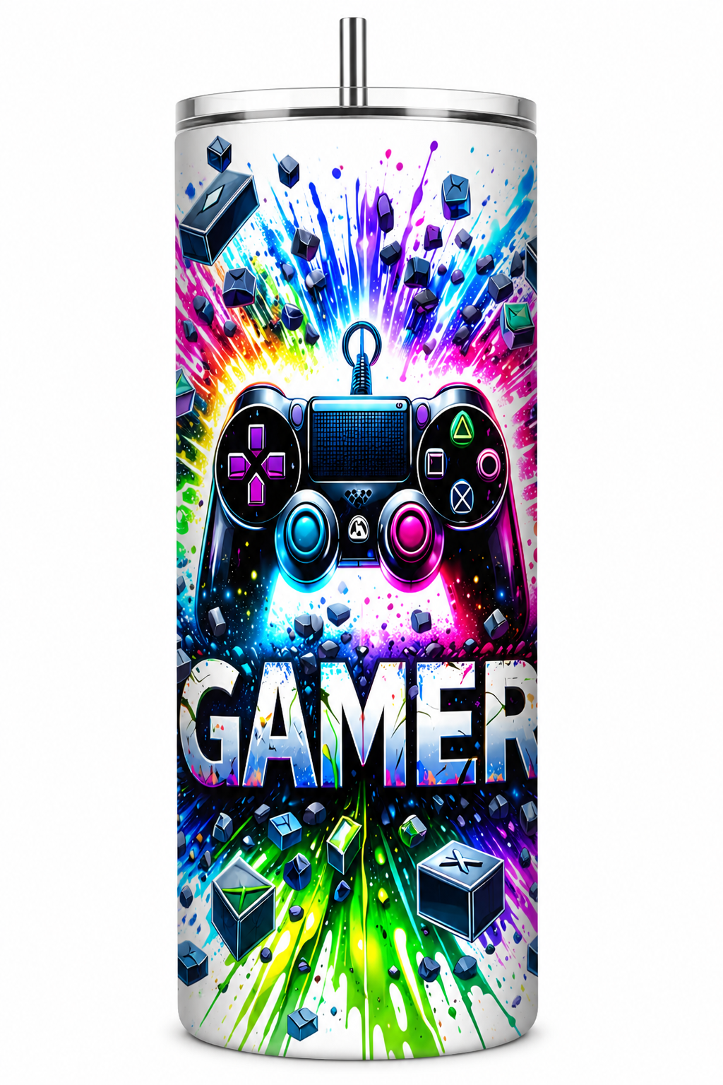 Color Burst Gamer Controller 20oz Skinny Tumbler
