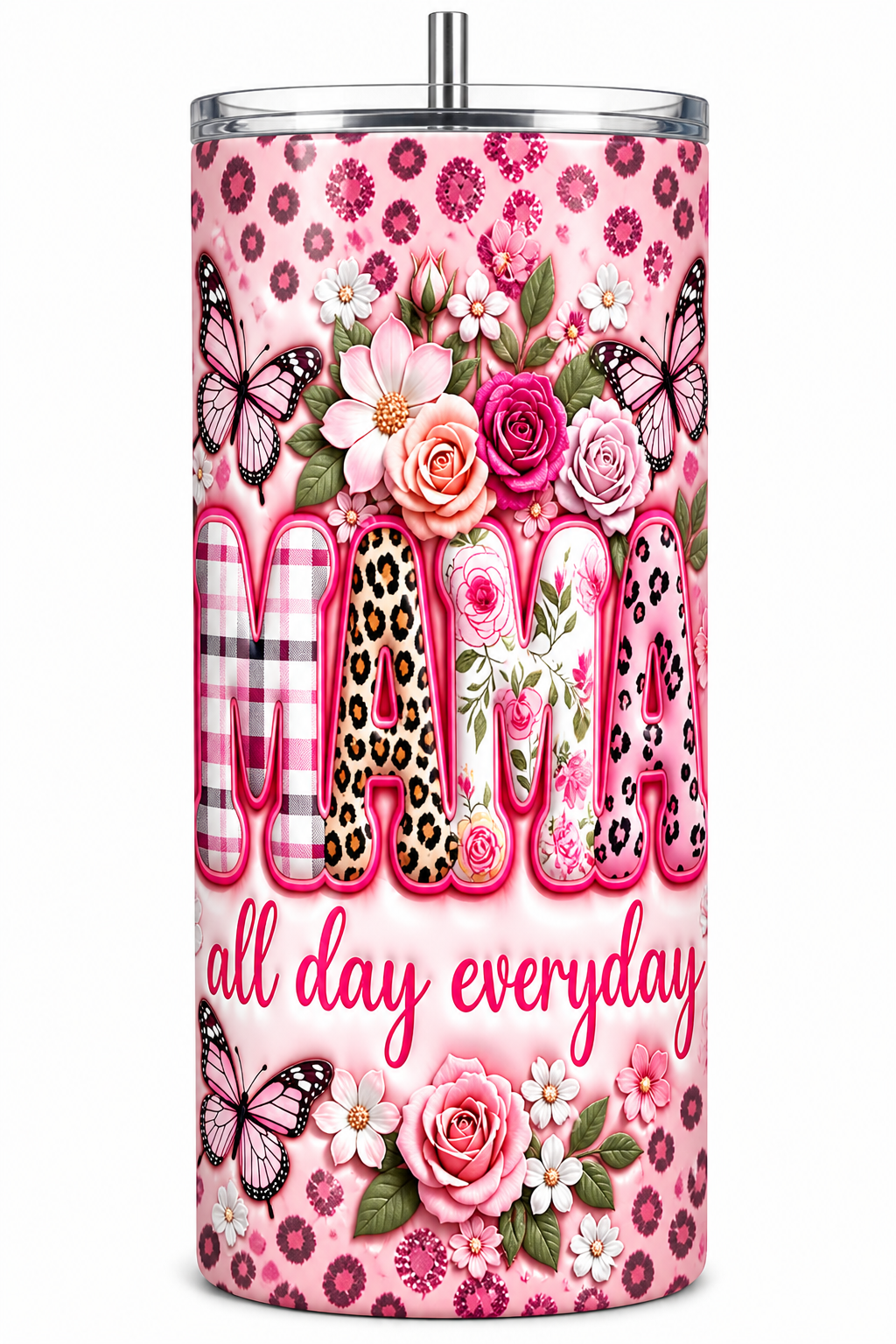 Pink Floral Mama Life 20oz Skinny Tumbler