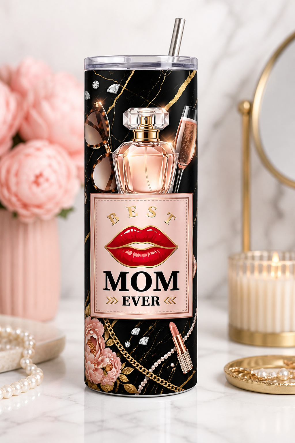 Best Mom Ever 20oz Skinny Tumbler – Glam Black & Gold