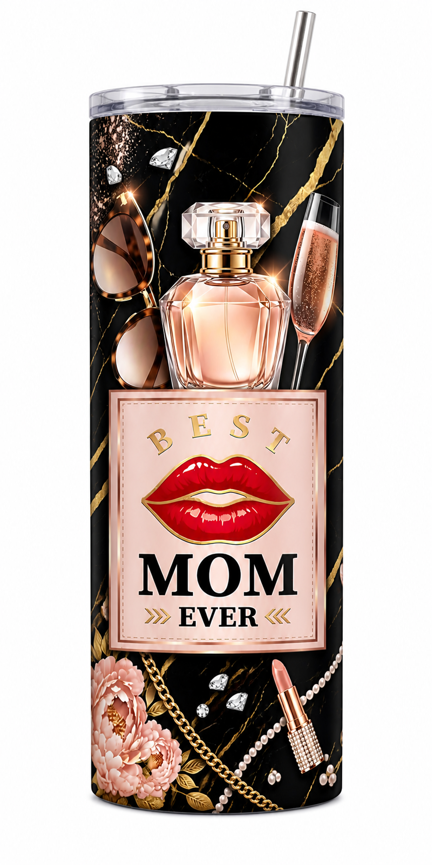 Best Mom Ever 20oz Skinny Tumbler – Glam Black & Gold