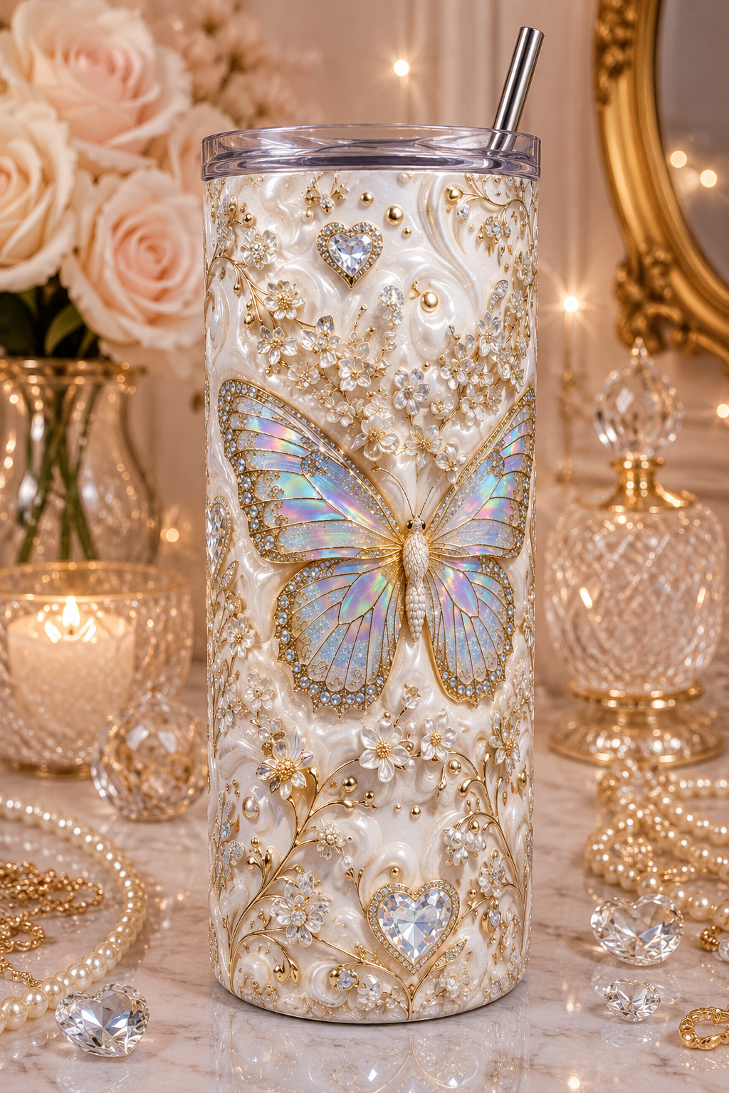 Luxury Butterfly 20oz Skinny Tumbler